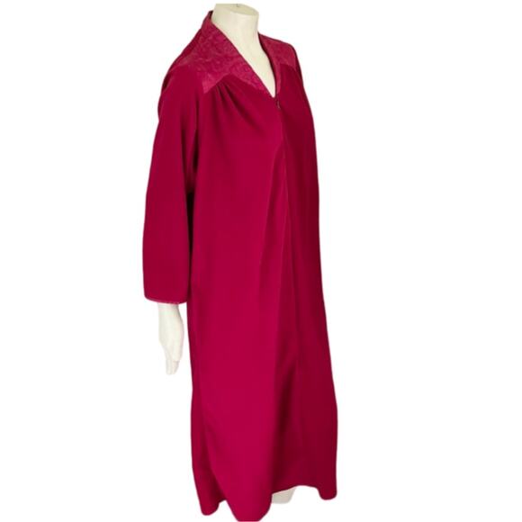VTG HERBCRAFT Zip Front Satin Shoulder Felted Velour Robe Housecoat in Red SZ M - Picture 5 of 10